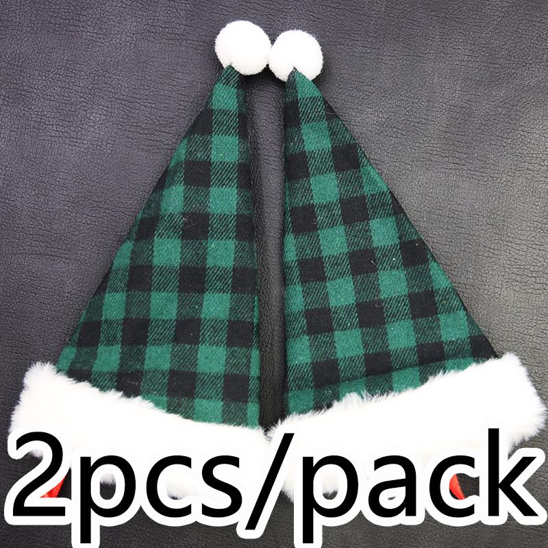 (2 Pieces/bag) 19cm Christmas Plaid Plush Knife Fork Decoration Christmas New Year Party Tableware Decoration Santa's Hat