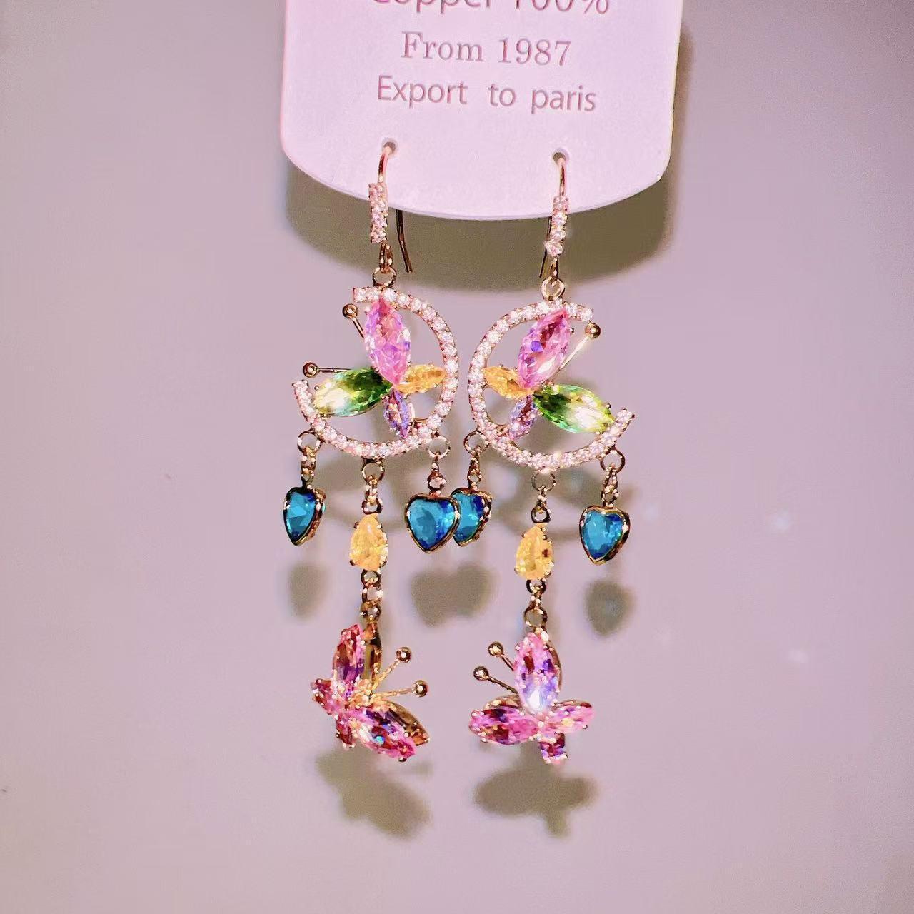 

Цирконовые серьги-бабочки с бахромой, изысканный темперамент, милые серьги-крючки для ушей, универсальная мода, серьги с высоким чувством стиля, женские