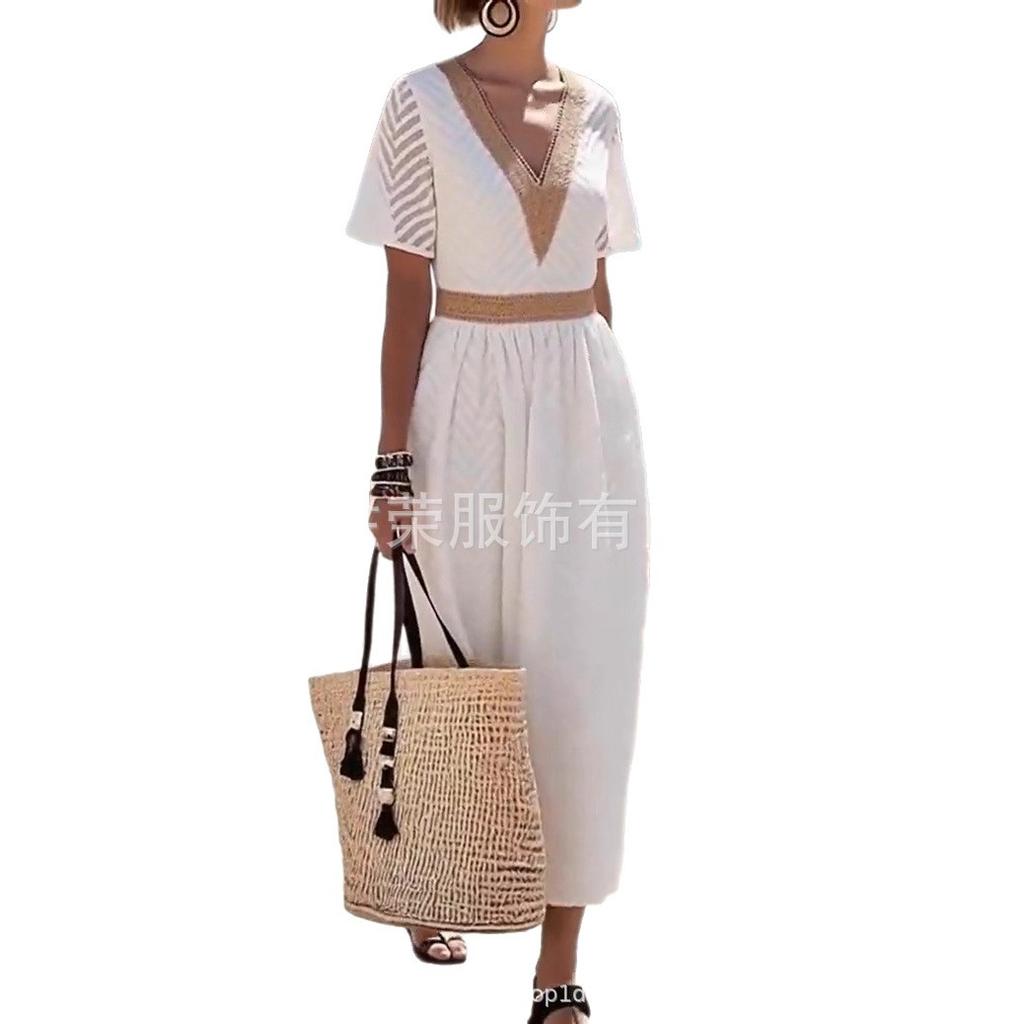 European and American women's clothing summer new lace elegant casual medium and long women's dress