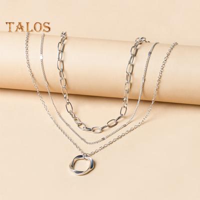 3Pcs Layered Stackable Choker Necklace Exquisite Circle Pendant Clavicular Chain Jewelry for Women Teen Girls Hypoallergenic Versatile Sweet Necklace