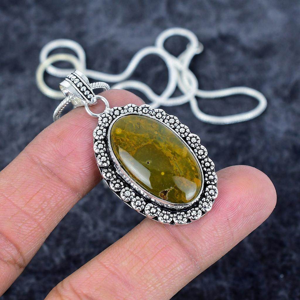 Ocean Jasper Gemstone Handmade 925 Sterling Silver Jewelry Pendant 1.97" M-2947