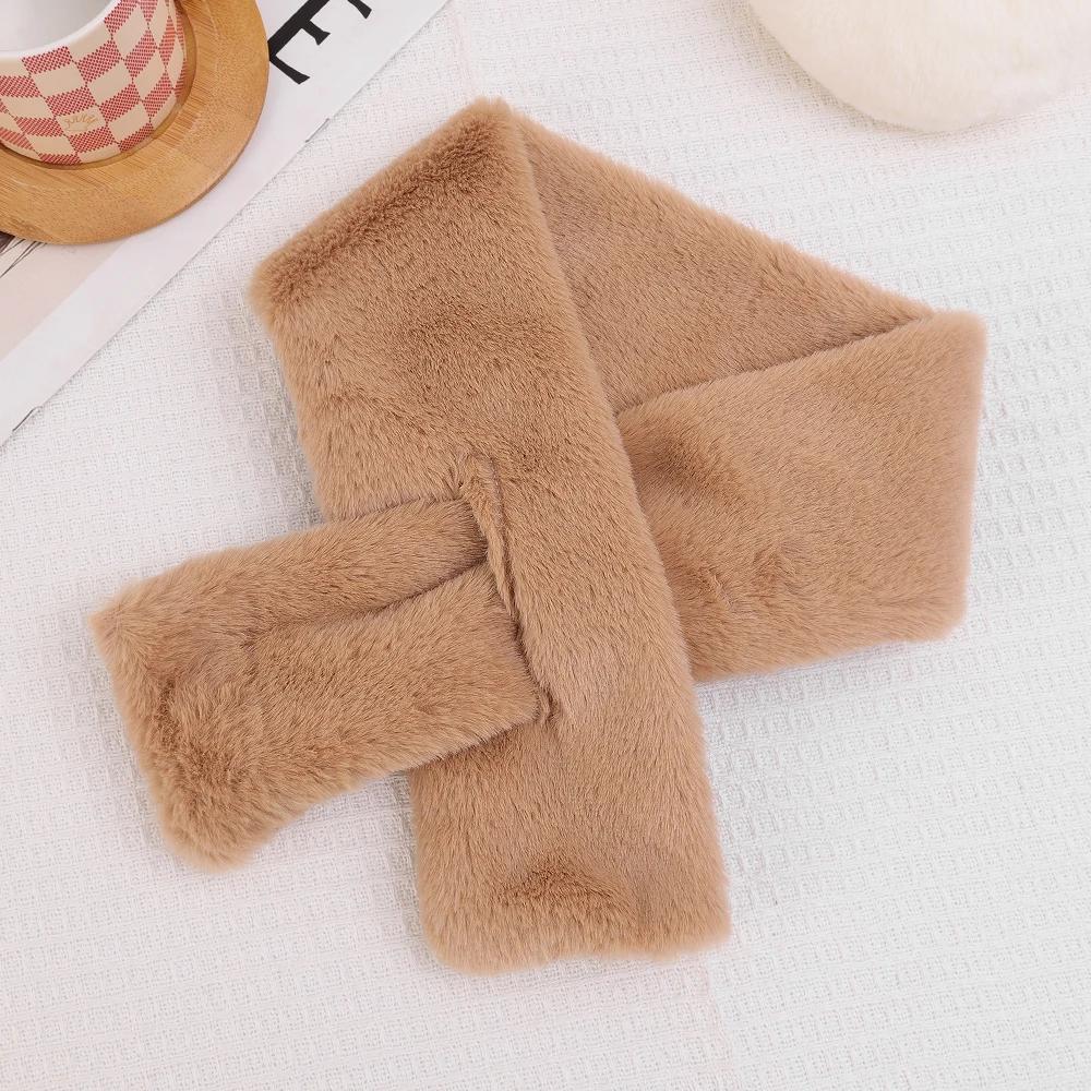 Cross Plush Scarf Winter Women Girls Solid Color Warm Faux Rabbit Fur Scarf Sweet Simple Comfortable Scarf Fashion Accessories