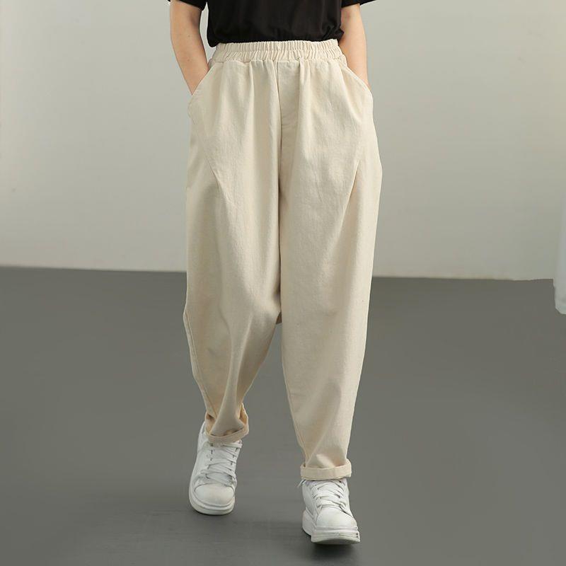 2026 Spring Women s Loose Harem Pants - Plus Size, Casual, Artistic Design 4XL [161-180 lbs] грязно-белый