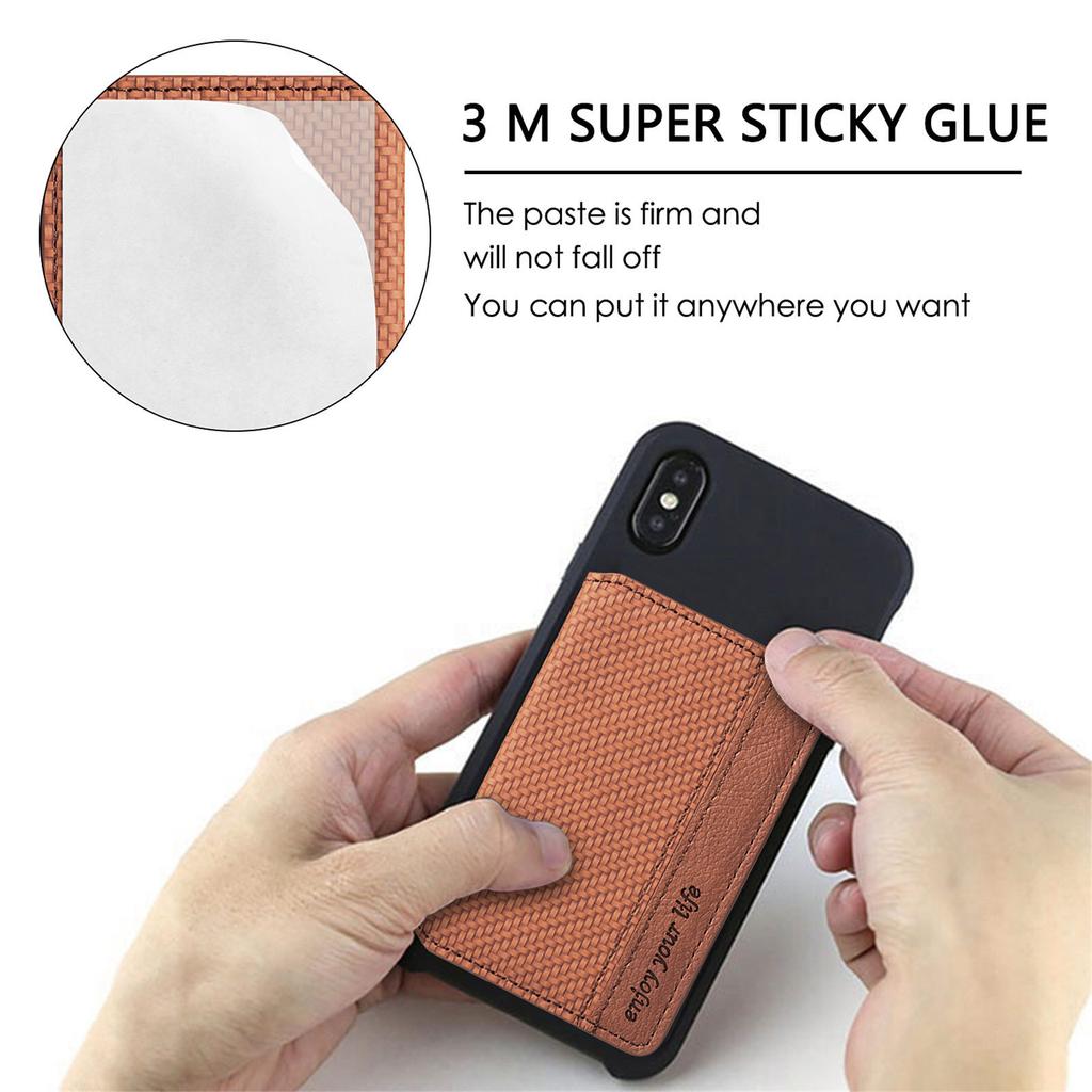 Mobile phone back sticker card bag card cover 3M glue card holder multi-functional card clip PU leather simple solid color card cover