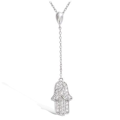 [J8635] - Silver Necklace 'Fatma' Silver White (rhodium-plated) - 50x10 Mm