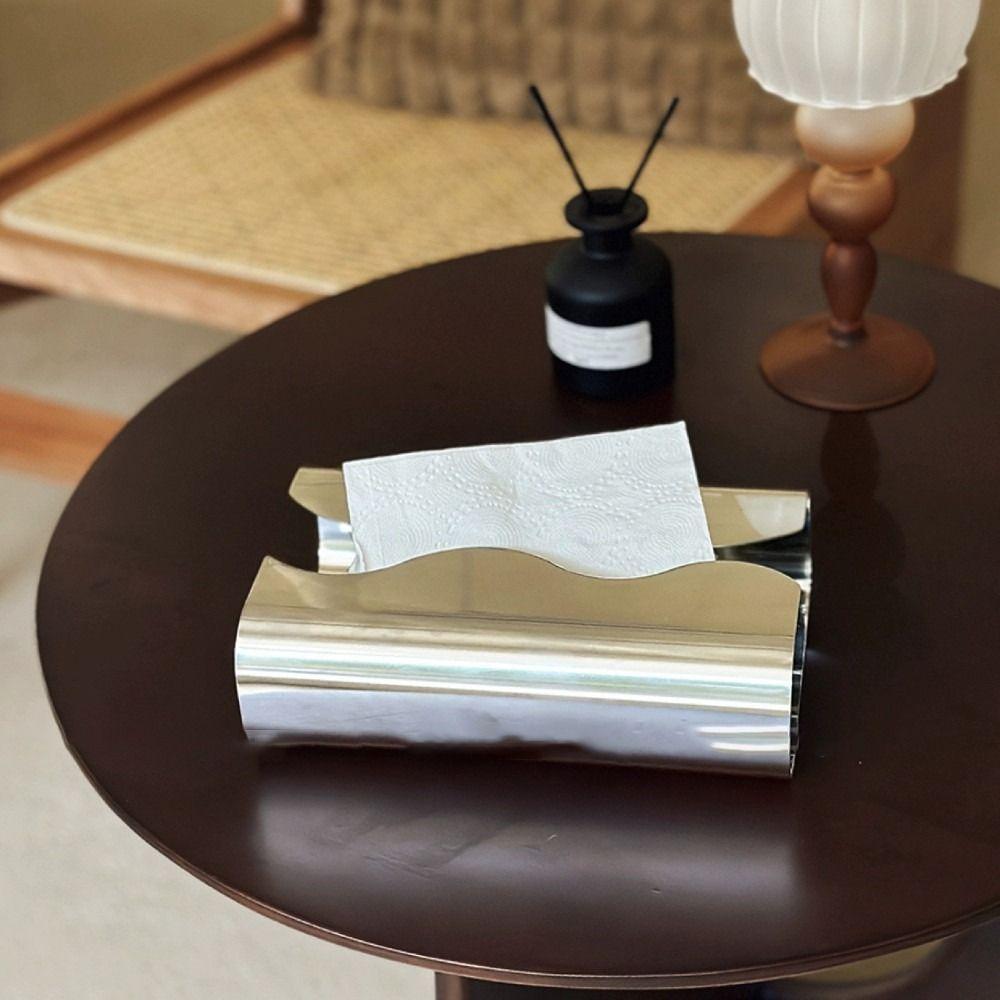 Stainless Steel Tissue Case Nordic Style Desktop Tissue Box Silvery Napkin Box  Desktop Decoration