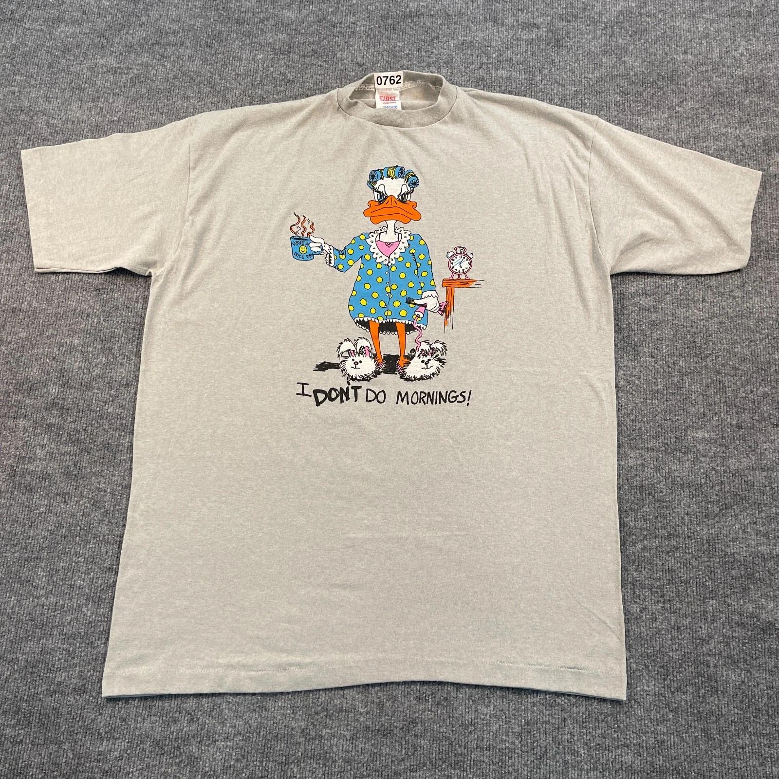 Vintage 80s Funny Lazy Duck I Don t Do Morning Humor Shirt XL 23x30 Gray XL