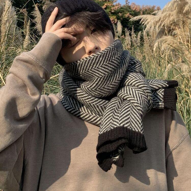 

Парный стиль Мужской зимний шарф для молодежи Высококлассный студенческий шарф Зимний в японском стиле