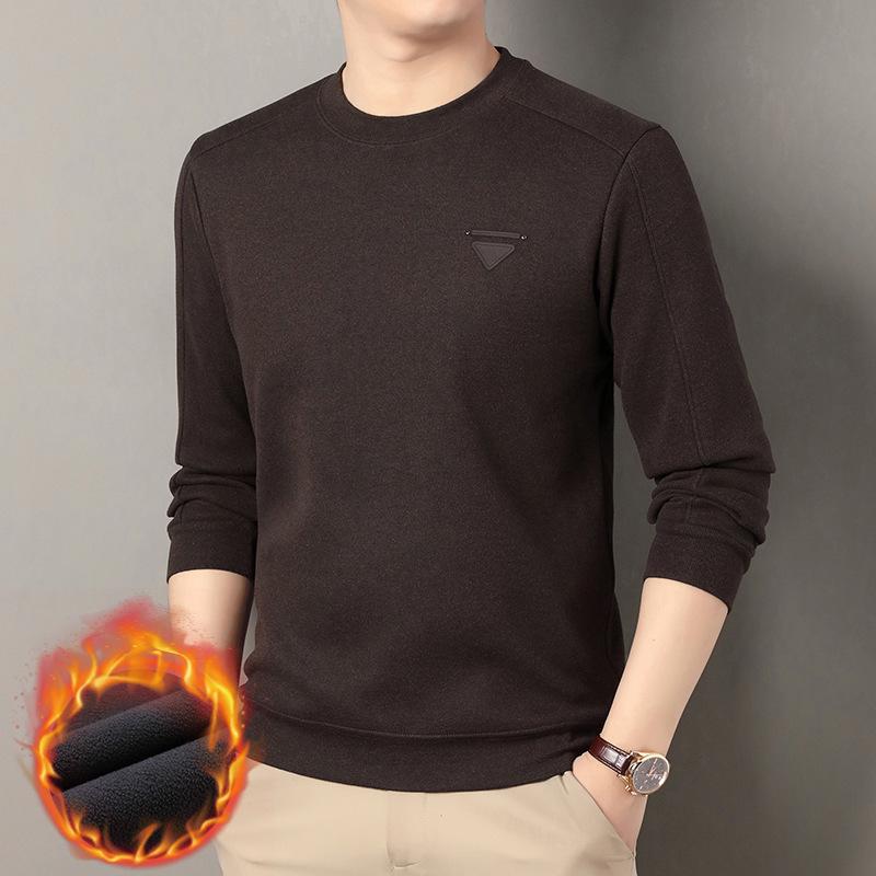 Men's Winter Plus Velvet Thick Warm Round Neck Hoodie - Casual and Versatile Base Layer Top