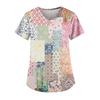 Plus Size Printed Scrub Working Uniform Tops For Women's V-Neck Short Sleeve Fun T-Shirts Workwear Tee With Pockets