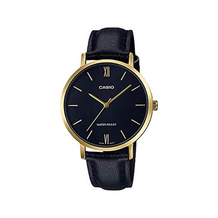 CASIO Standard Women s LTP-VT01GL-1B Watch, Kids/Girls, Black/Gold Leather