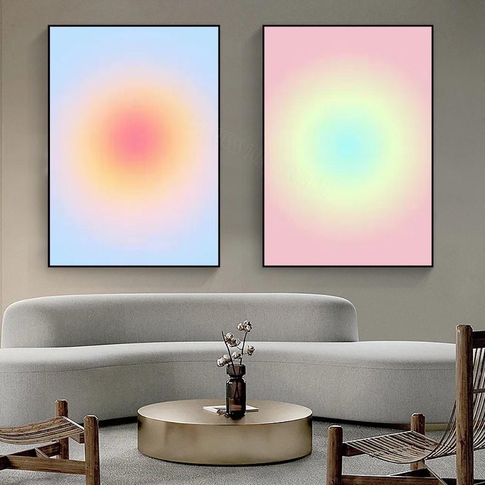 1pc Gradient Aura Self-adhesive Art Poster Waterproof Paper Sticker Coffee House Bar Room Wall Decor