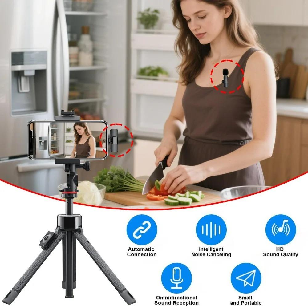 6in1 Portable Wireless Lavalier Microphone 1-to-2 Mini Audio Video Recording Type-C Mic for IPhone Android Live Broadcast GamingGood Product