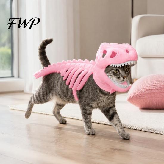 Night Walking Reflective Pet Apparel Glow In The Dark 3D Dinosaur Skeleton Costume, Plush Halloween Cosplay Outfit for Cats Dogs, Luminous Dino