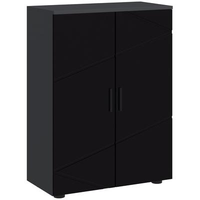 Bathroom Cabinet 2 Doors In Wood with 3 Shelves and Soft Close, 60x30x82cm, Glossy Black
