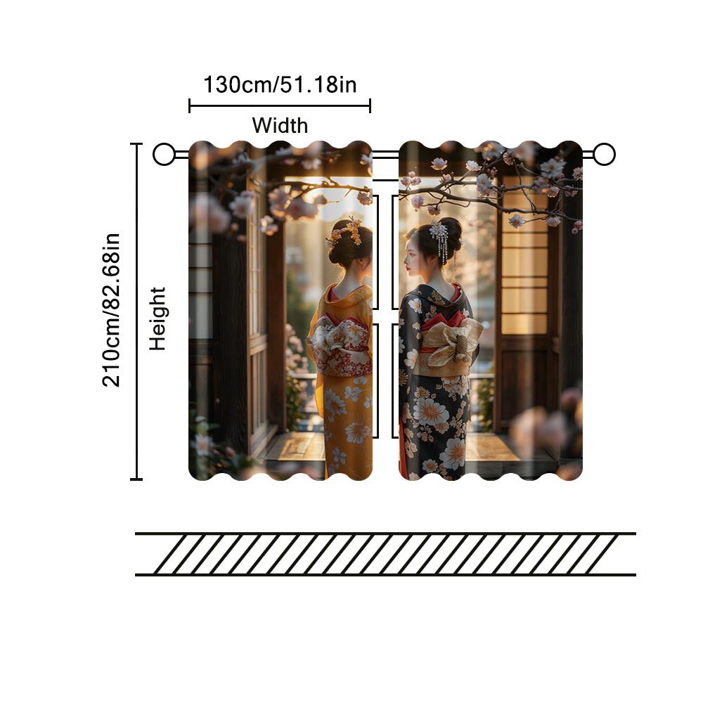 2 pcs   filtering curtains (excluding rods   non-movable   without batteries) Kimono Girls for use in bedrooms and living rooms