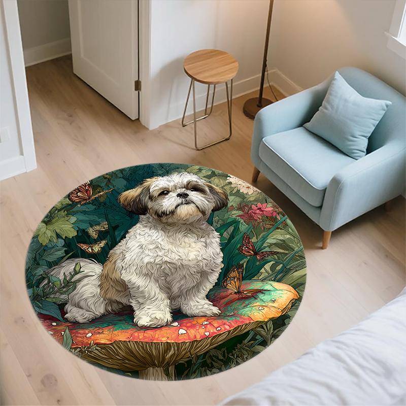 Shih Tzu Pattern Round rug,Carpet Rug for Living Room Bedroom Sofa Playroom Decor,Non-slip Floor Mat,Holiday Gifts and Birthday Gifts
