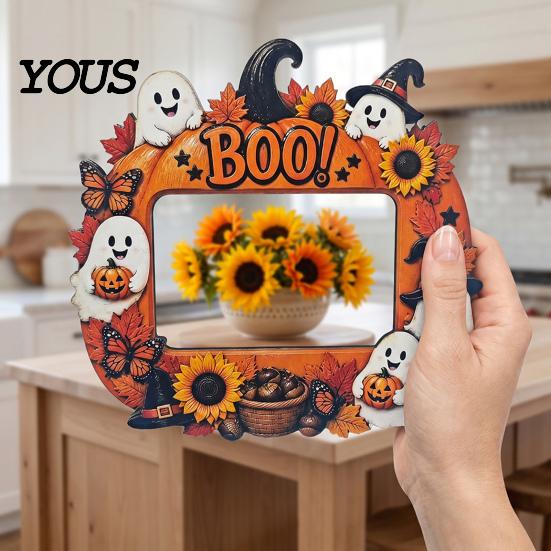 Decorative Mantle Piece Halloween Photo Frame, Wooden Desktop Picture Holder for Spooky Party Decoration Kids Room Home Accents And Festive
