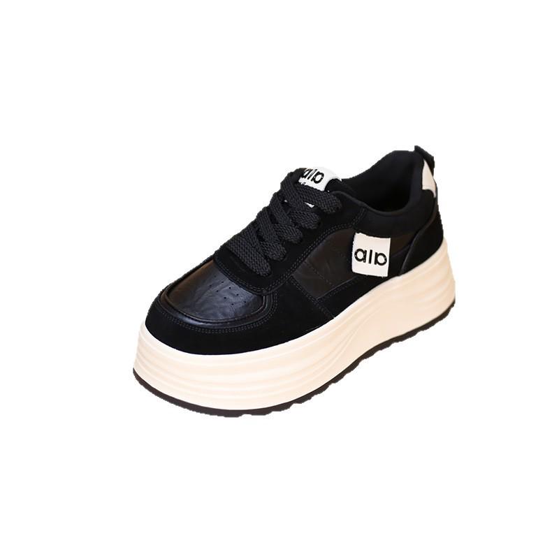 2025 Autumn/Winter Women's Genuine Leather Platform Sneakers, Thick Sole, Petite Fit, European Style, Versatile, Height-Boosting.