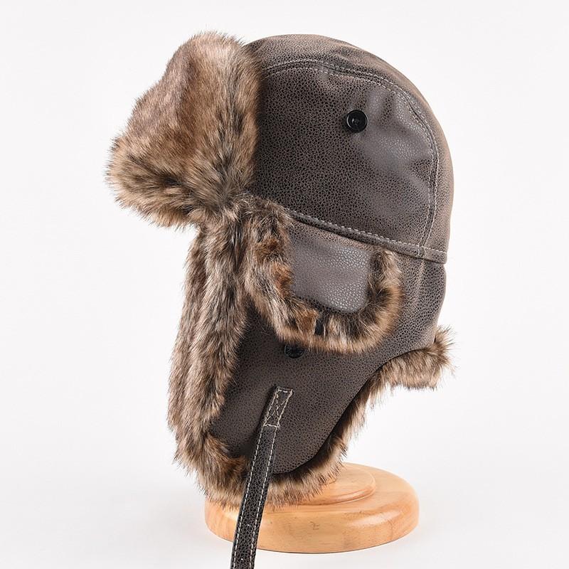 Winter Warm Faux LeatherHat With Long Fleece Lining Men Women Windproof Ear Protection Cap Cycling Snow Travel