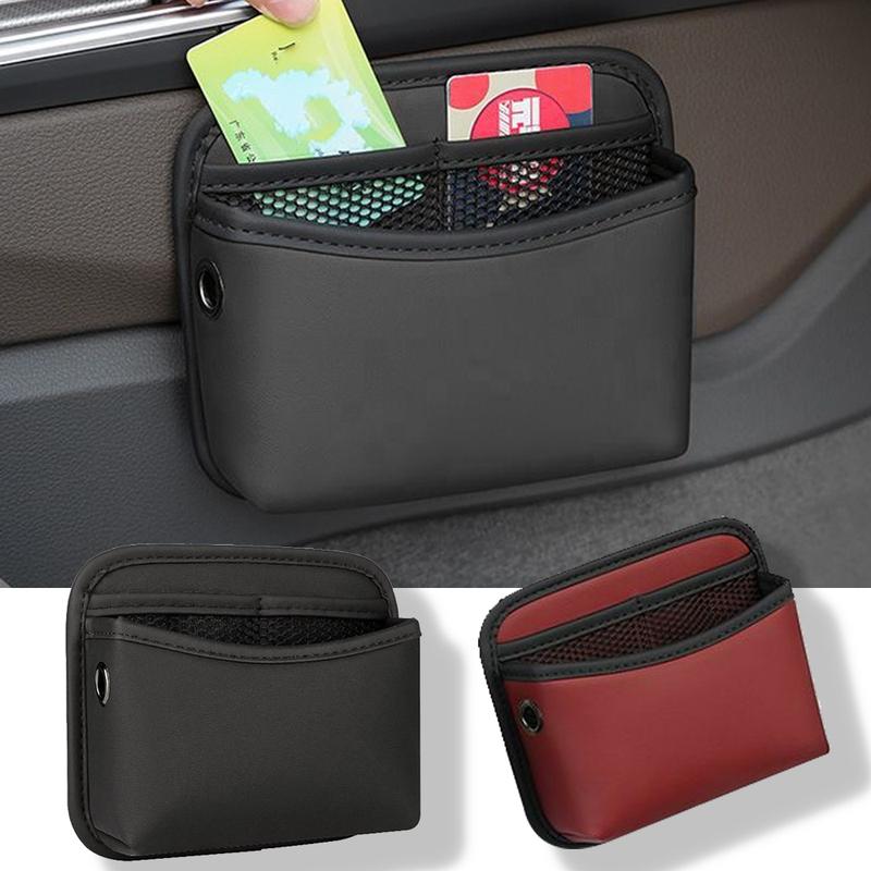 Car Door Side Storage Bag,PU Leather Auto Mesh Pocket Organizer for Card,Phone,Sunglasses,Universal Car Interior Accessory