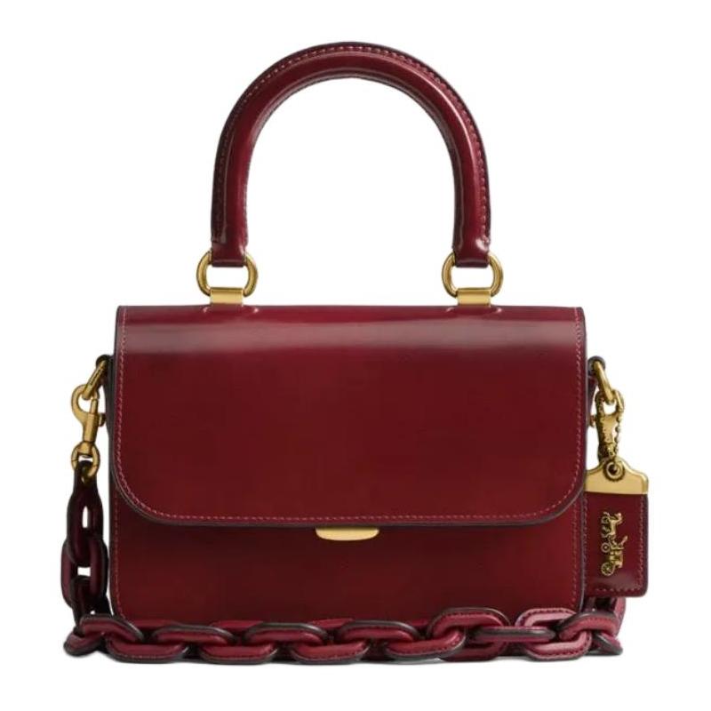 

COACH Rogue 22 branded push lock closure calfskin crossbody shoulder tote small women s dark ruby червоний