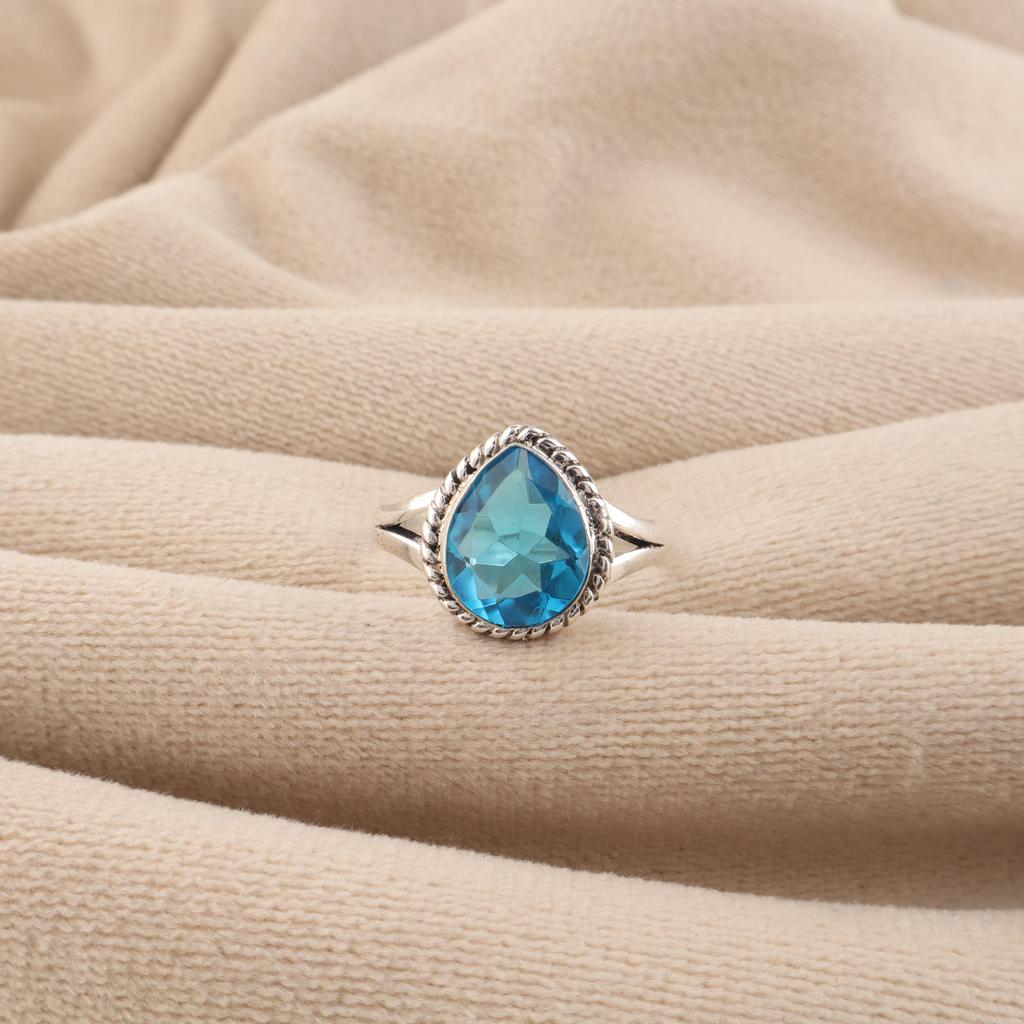 Schweizer Blautopas Edelstein 925 Sterling Silber Schmuck Statement Damenring Geschenk für Sie RR-85-16