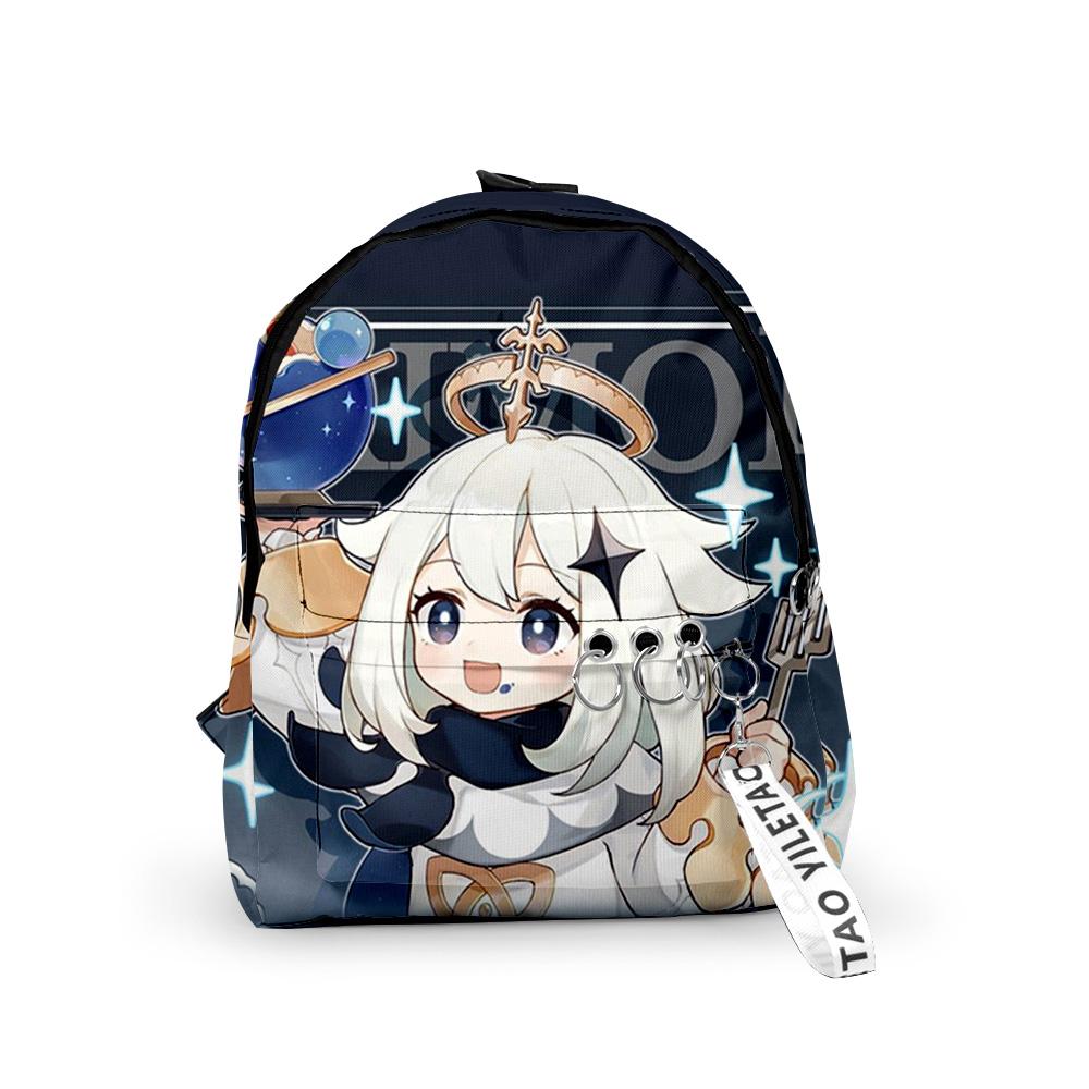 Classic Genshin Impact Paimon Backpacks Boys/Girls Pupil School Bags 3D Print Keychains Oxford Waterproof Cute Small Backpacks