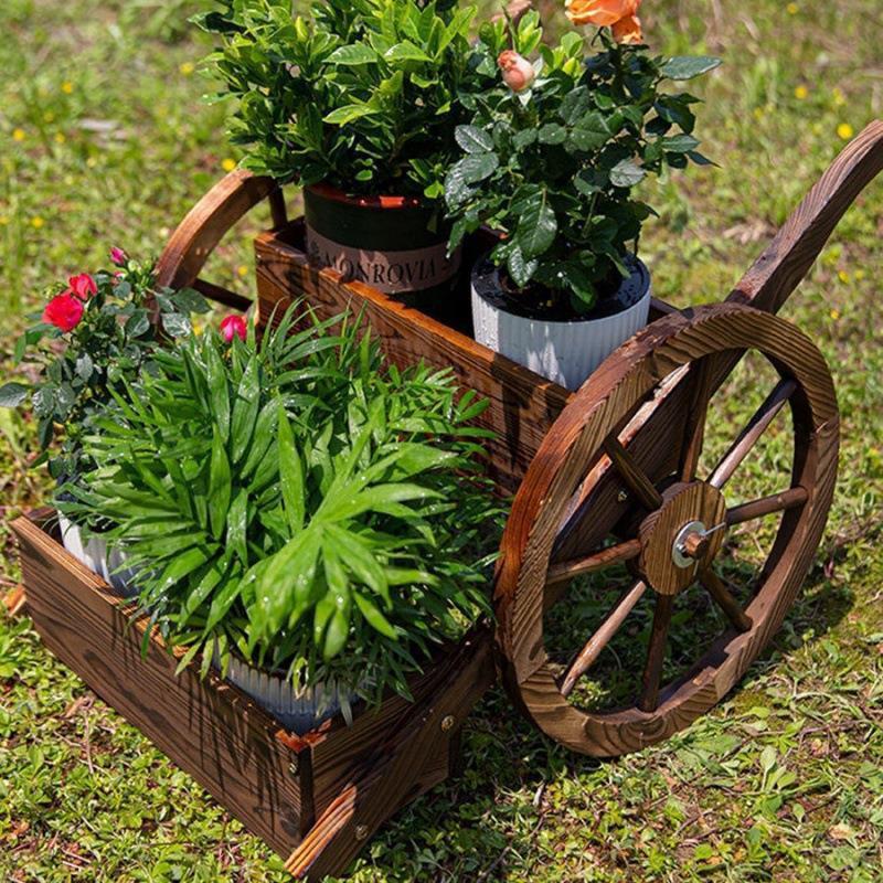 Carbonized Antiseptic Wooden Flower Box and Stand for Outdoor Balcony Garden Decor