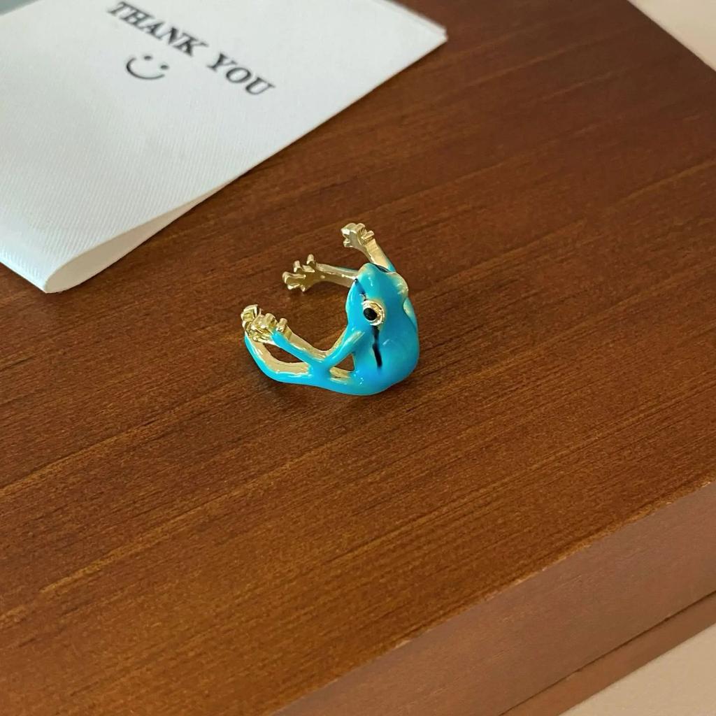 Neuer Baumfrosch Emaille Tropföl Grün Lustiger Frosch Ring Blauer Frosch Ring Verstellbarer Öffnungsring für Damen Herren Party Geschenk Schmuck
