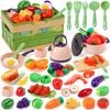 HOLYFUN Zestaw do zabawy w kuchnię z przechowywaniem Edukacyjny Prezent Urodzinowy Owoce Morza, Warzywa, Owoce, Torba, Naczynia Kuchenne, Zabawka, (71 sztuk)
