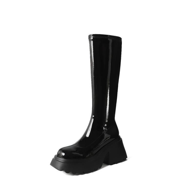 Bottes Courtes Printemps et Automne Bottes Simples Bottes de Chevalier Bottes Montantes pour Femmes Bottes Hautes Petites Bottes Épaisses