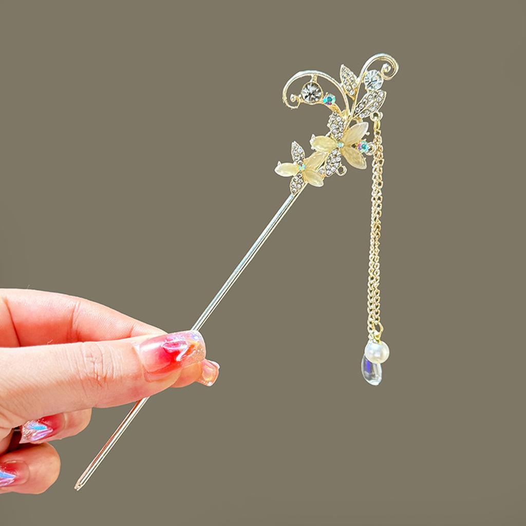 Vintage Hairpin chinese style tassels Cat Eyes Flower Decor Fine Pattern Elegant Hair Chopsticks for Women Girls hair styling