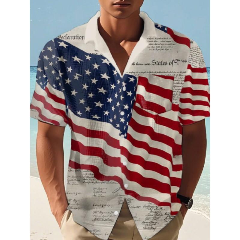 Mens Short Sleeve Casual Shirt Vintage Hawaiian Print Loose Fit Streetwear