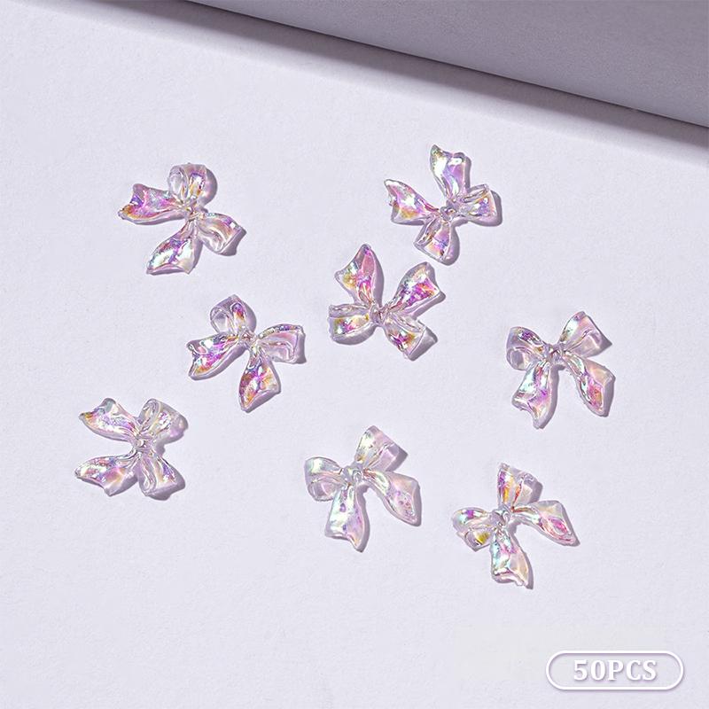 50 Stück Auroras Schleife 3D Nail Art Dekoration Harz Nagelanhänger Jelly Farbe Glitzer Nagelband Schleifen Schmetterling DIY Maniküre Salon