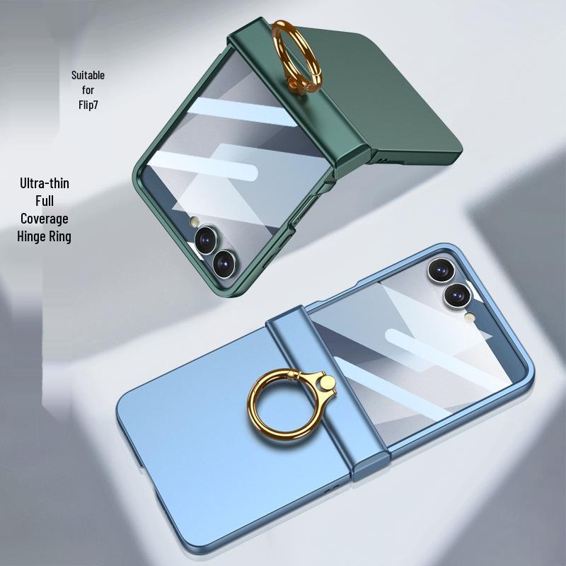 Samsung Z Flip7 Full-Cover Solid Color Case with Hinge Protection and Built-In Ring Stand
