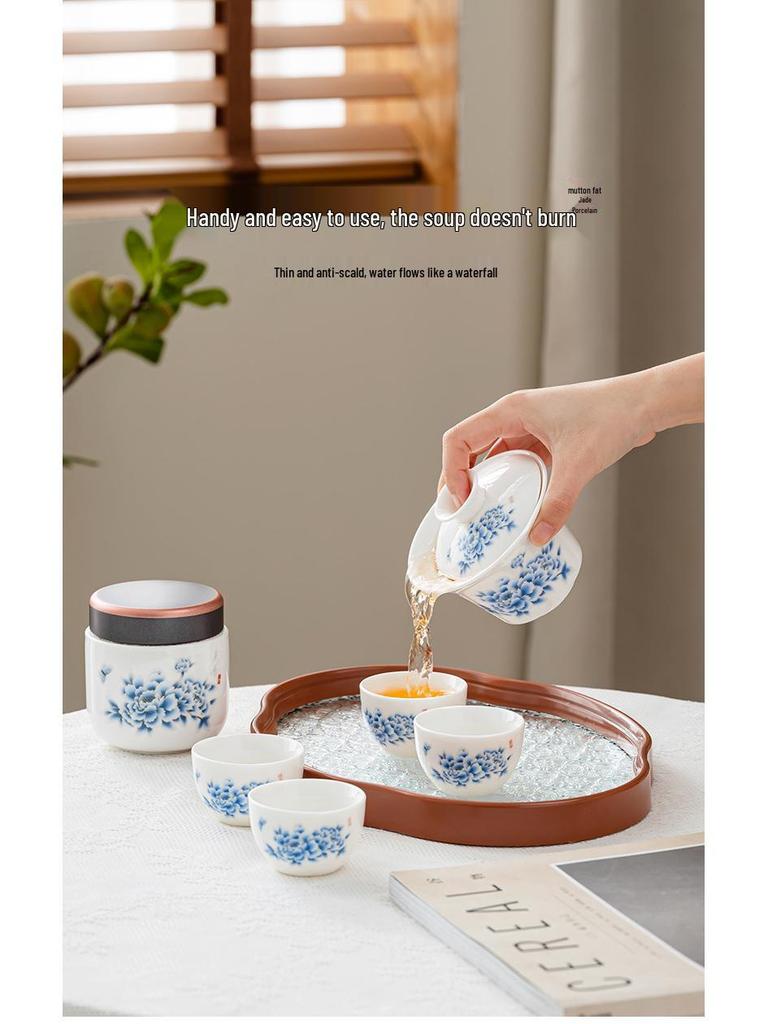 High-End White Porcelain Kung Fu Tea Set with Crackle Finish - Gift Boxed, Customizable Logo for Business or Home Souvenir