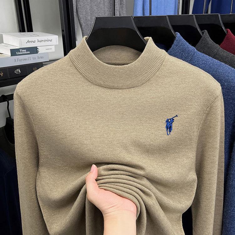 

Men s Thickened Wool Sweater 450g - Autumn/Winter 2026 Fashion Embroidered Base Layer M верблюд