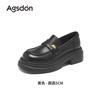 Augustine loafers women's 2025 summer new black thick heel British style single shoes soft sole commuter small leather shoes