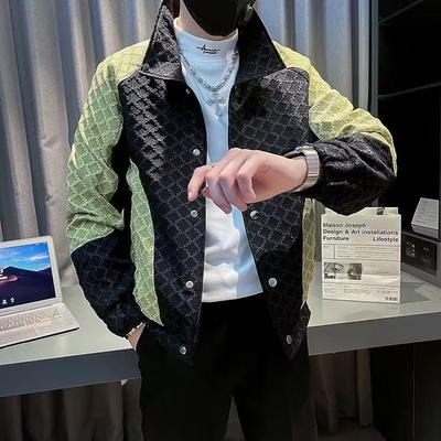 Contrasting Colors Spliced Jackets Spring Autumn Young Style Men's Clothing Turn-down Collar Basic Casual Single-breasted Coats