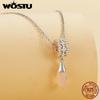 WOSTU 925 Sterling Silver Rose Gold Two-Tone Clover Heart Charms Crystal Drop Pendant Hollow Out Beads Fit DIY Bracelet Necklace