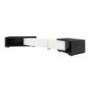 Modern TV Cabinet with variable length (140-260 cm), rotating function, black marble look, white high-gloss matte finish and golden decorations