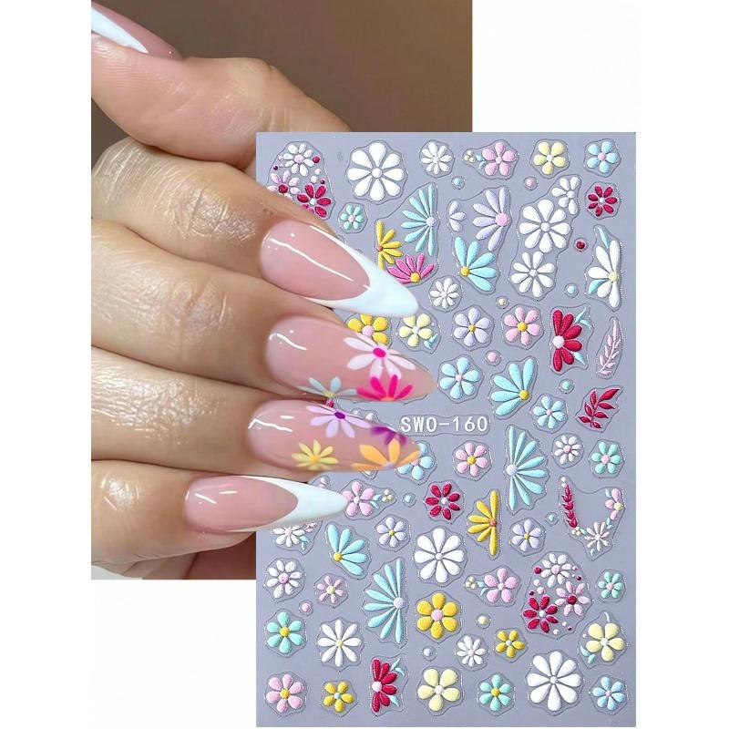 5D Elegant Daisy Petal Nail Stickers Spring Summer Colorful Flower Floral Leaves Nail Decals DIY Self-Adhesive Manicure Slider Nail Decoration