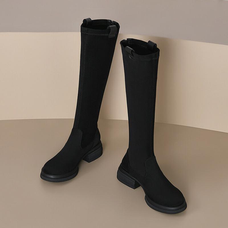 

Осень и зима новые женские высокие сапоги европейские и американские нескользящие большого размера на среднем каблуке замшевые женские сапоги квадратные и европейские и А 39