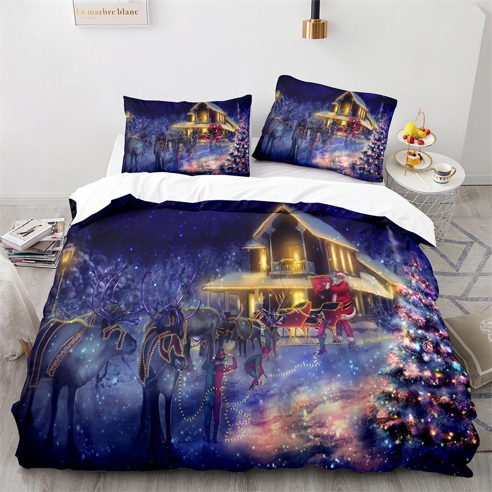Christmas Duvet Cover Set King Queen Full Size Snowflake Gold Deer Pattern Holiday Bedding Set Polyester Comforter Cover for Kid