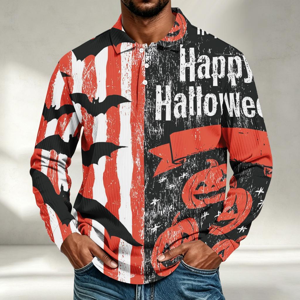 Men's Casual Halloween Print Long Sleeve Shirt Loose Fit