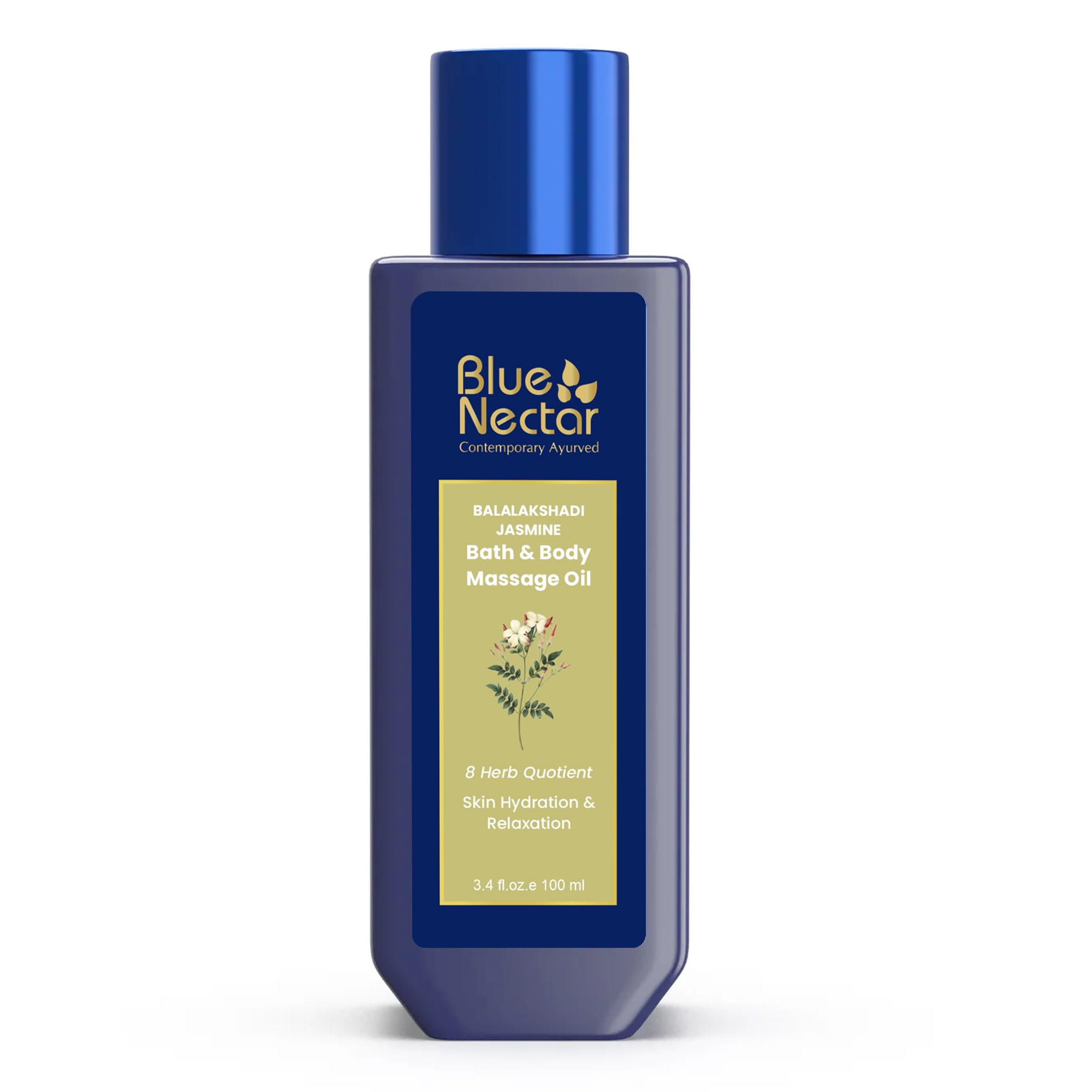 

Blue Nectar Jasmine Herbal Body Oil | Natural Massage Oil for Full Body Relax & Glow | Ashwagandha & Sesame After Bath Body Oil for Women & Men (12 he