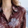 Floral Print Long Sleeved Lapel Shirt, Maroon Silk-Touch Blouse, Modern Elegance Casual Fashion, Versatile Style Top for Ladies