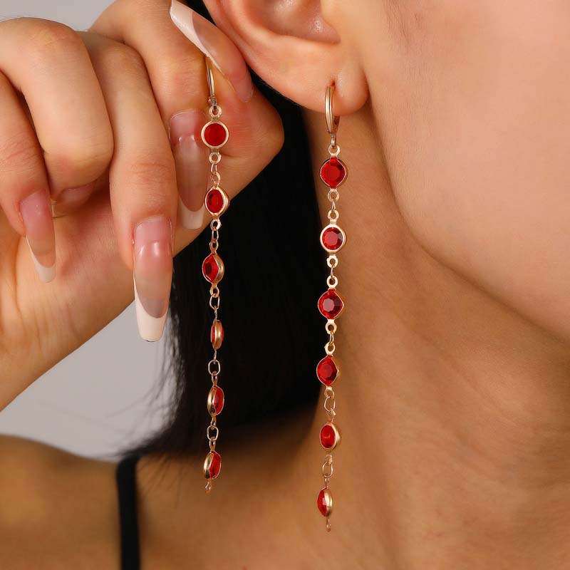 

Fashion Green Crystal Drop Earrings for Women Luxury Colorful Rhinestone Temperament Long Tassel Hanging Earring Wedding Zircon красный