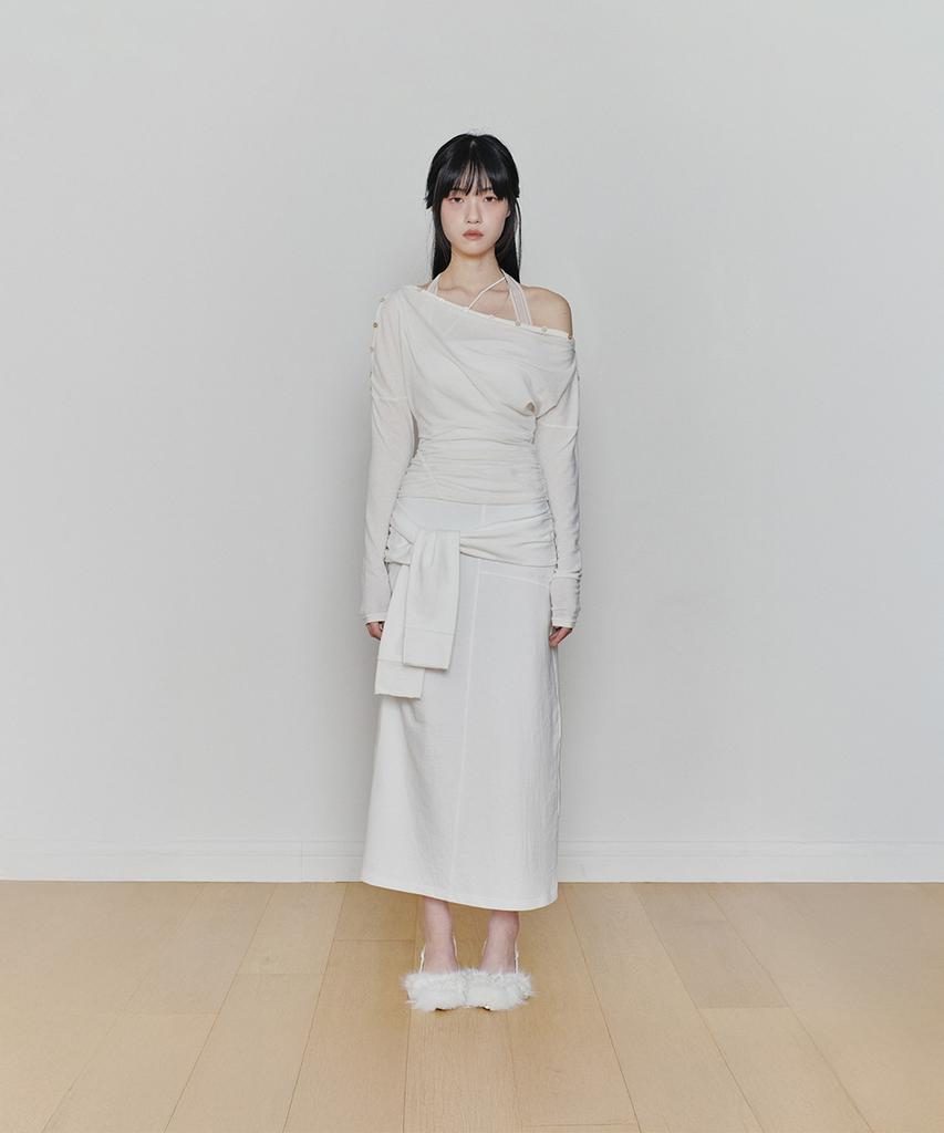 PAINORPLEASURE Tied Long Skirt White